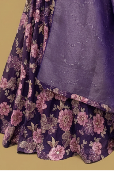 Purple Floral Georgette Lehenga Set