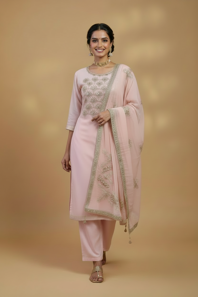 Light Pink Silk Salwar Set with Gota Embroidery