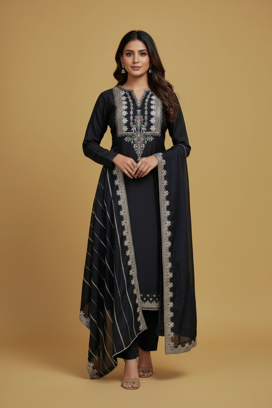 Black Silk Embroidery Salwar Set