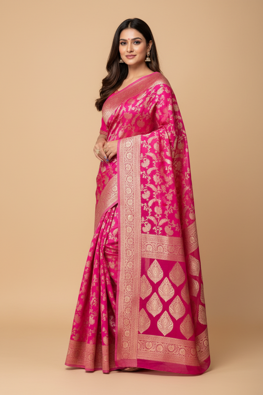 Fuchsia Pink Banarasi Georgette Saree