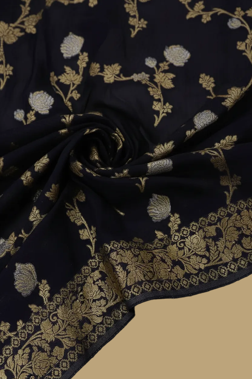 Navy Blue Banarasi Crepe Silk Saree