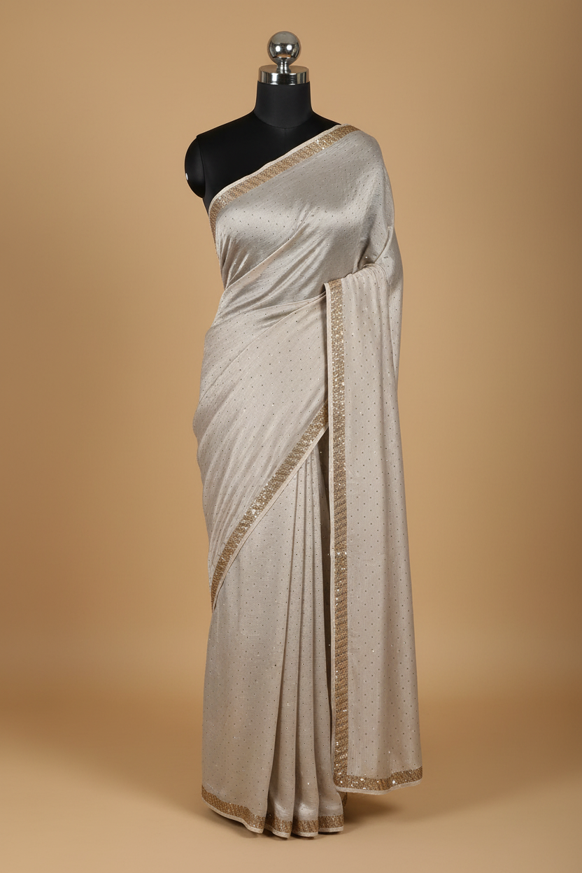 Grey Glass Tissue Stonework Saree