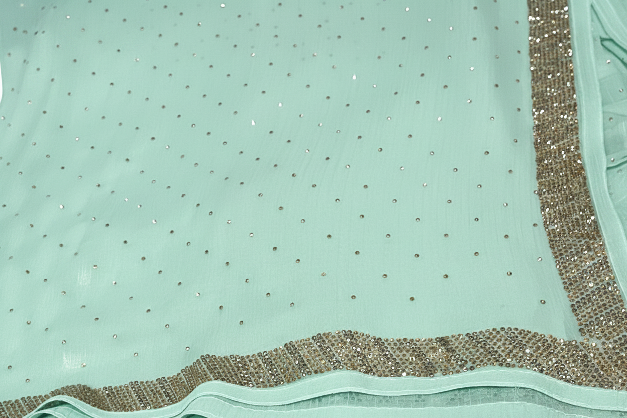 Mint Glass Tissue Saree with Stonework