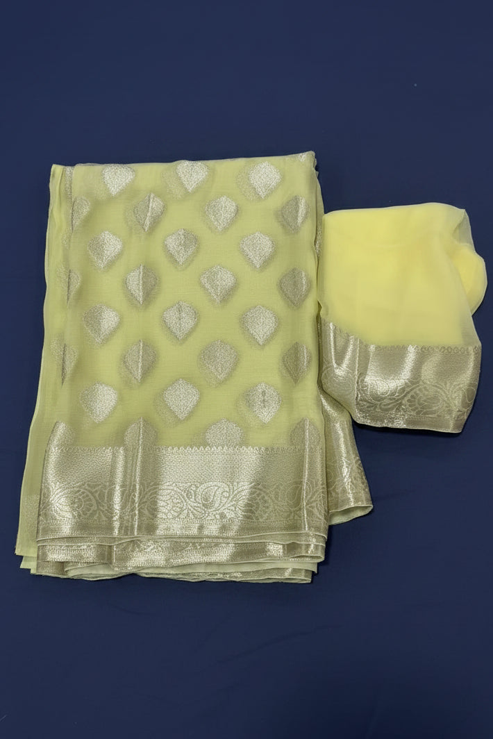 Yellow Banarasi Chiffon Saree