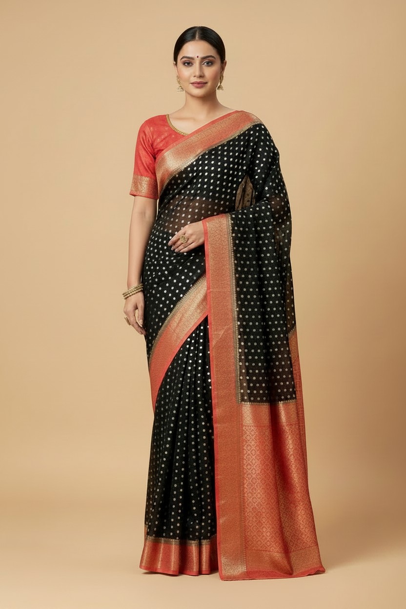 Black & Red Banarasi Georgette Saree