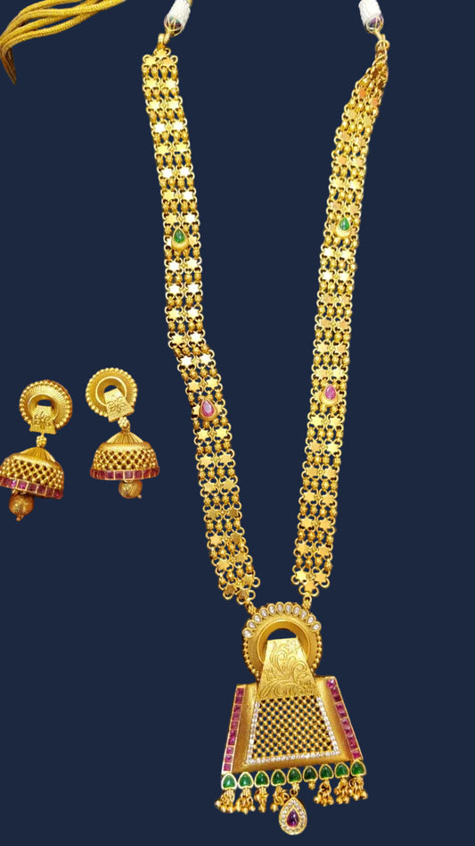 Long Chandan Haar Necklace and Jhumkas Set