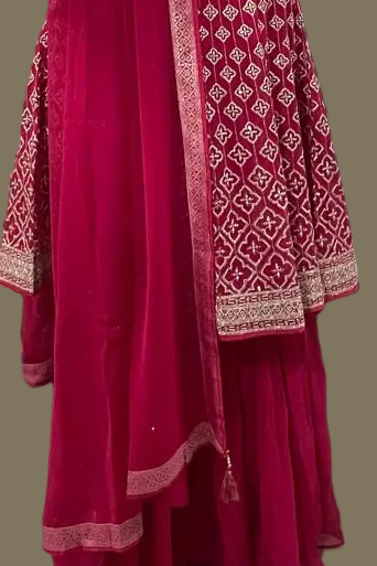 Magenta Pink Georgette Sharara Set with Embroidery