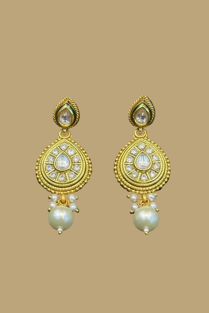 White Beads Kundan Choker Necklace & Earrings Set