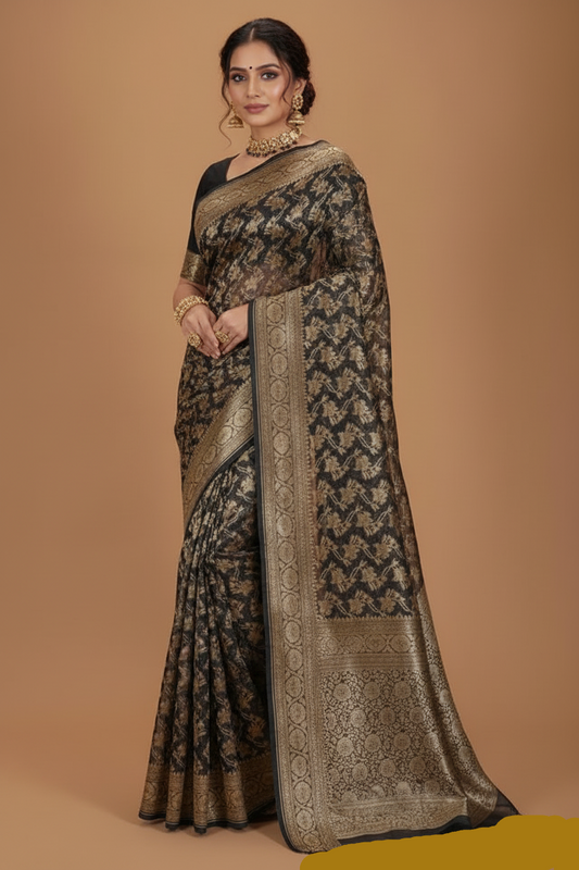 Black Banarasi Organza Saree