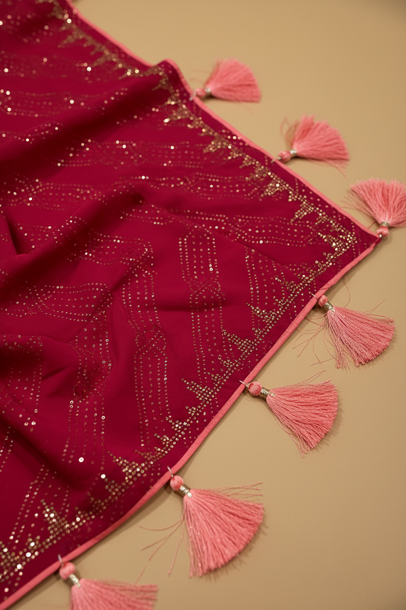 Crimson Leheriya Saree – Body Fabric Close-up