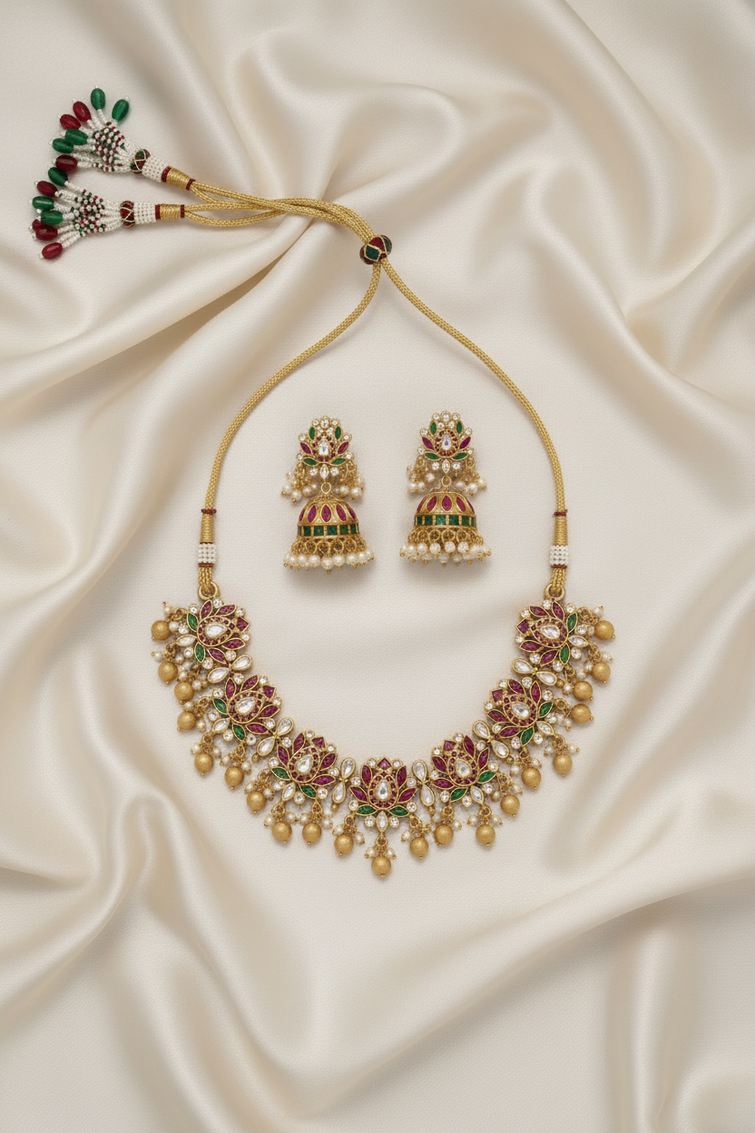 Lotus Necklace Set with Dori and Tassel Ends