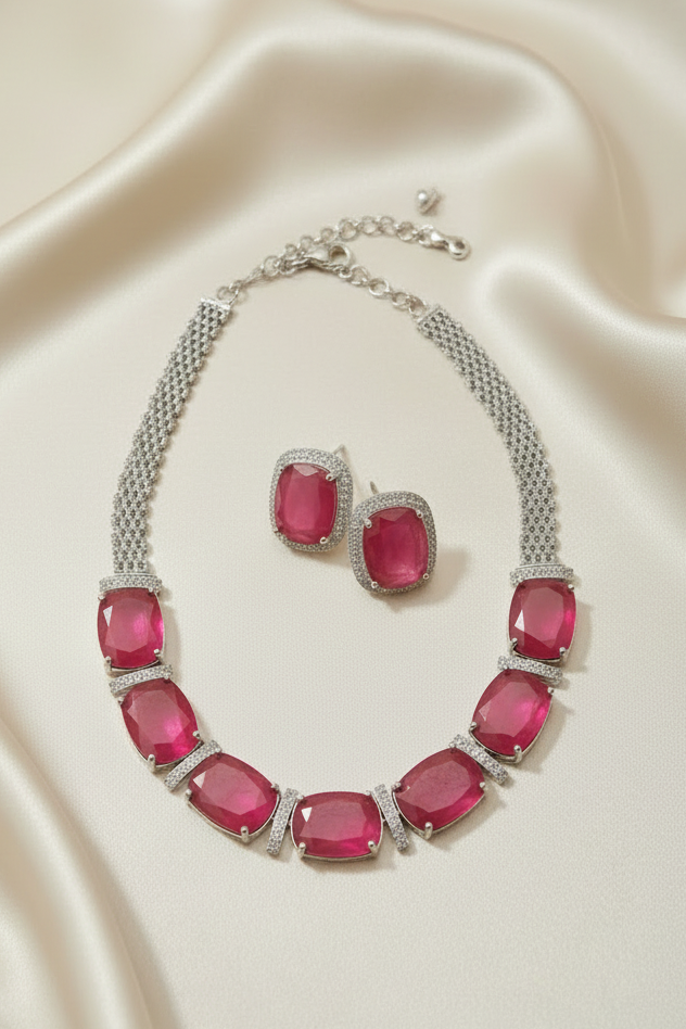 Ruby-Red Satin Flat Lay - Milky Stones