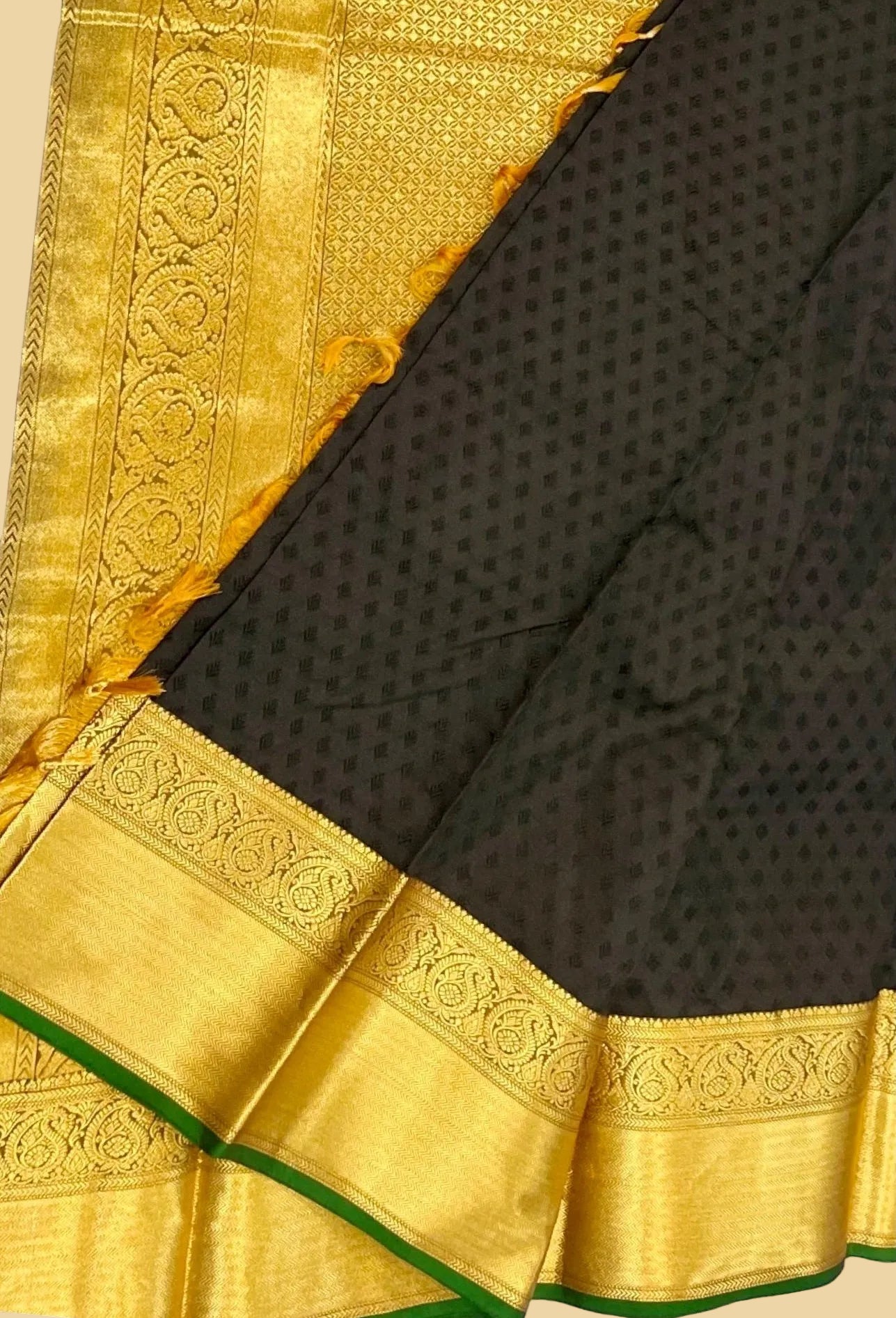 Black Pure Kanjeevaram Silk Saree with Gold Border & Pallu