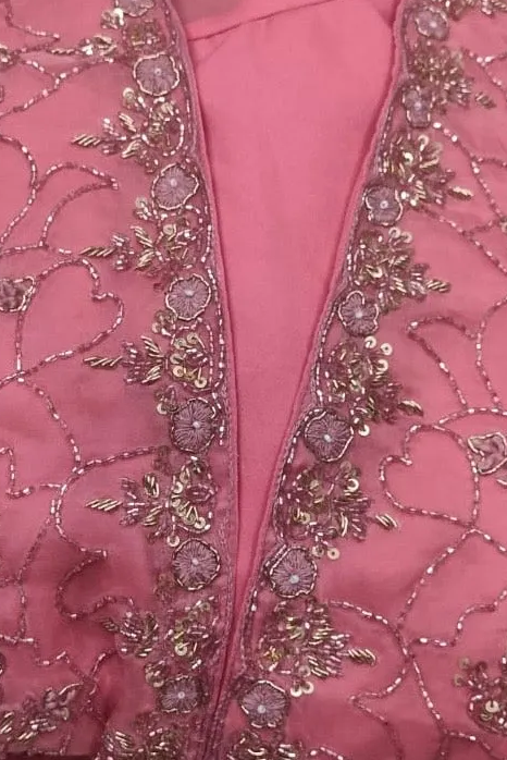 Pink Ready-to-Wear Saree with Embellished Jacket and Belt