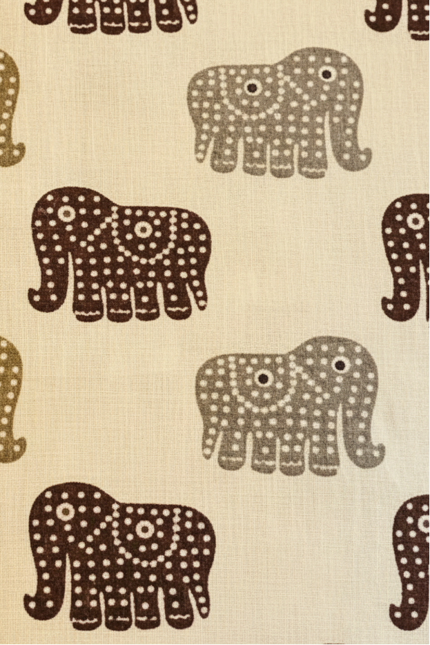 Men's Off-White Elephant Print Cotton Kurta Pant Set