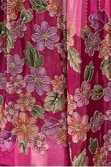 Pink Floral Georgette Embellished Lehenga Set