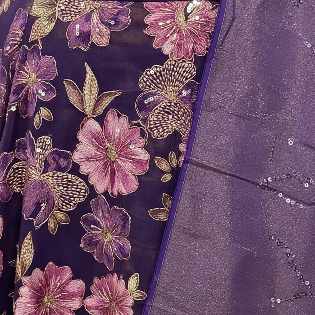 Purple Floral Georgette Lehenga Set