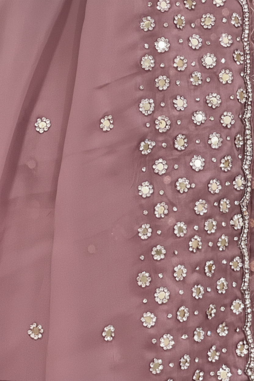 Mauve Pure Organza Saree with Mirrorwork