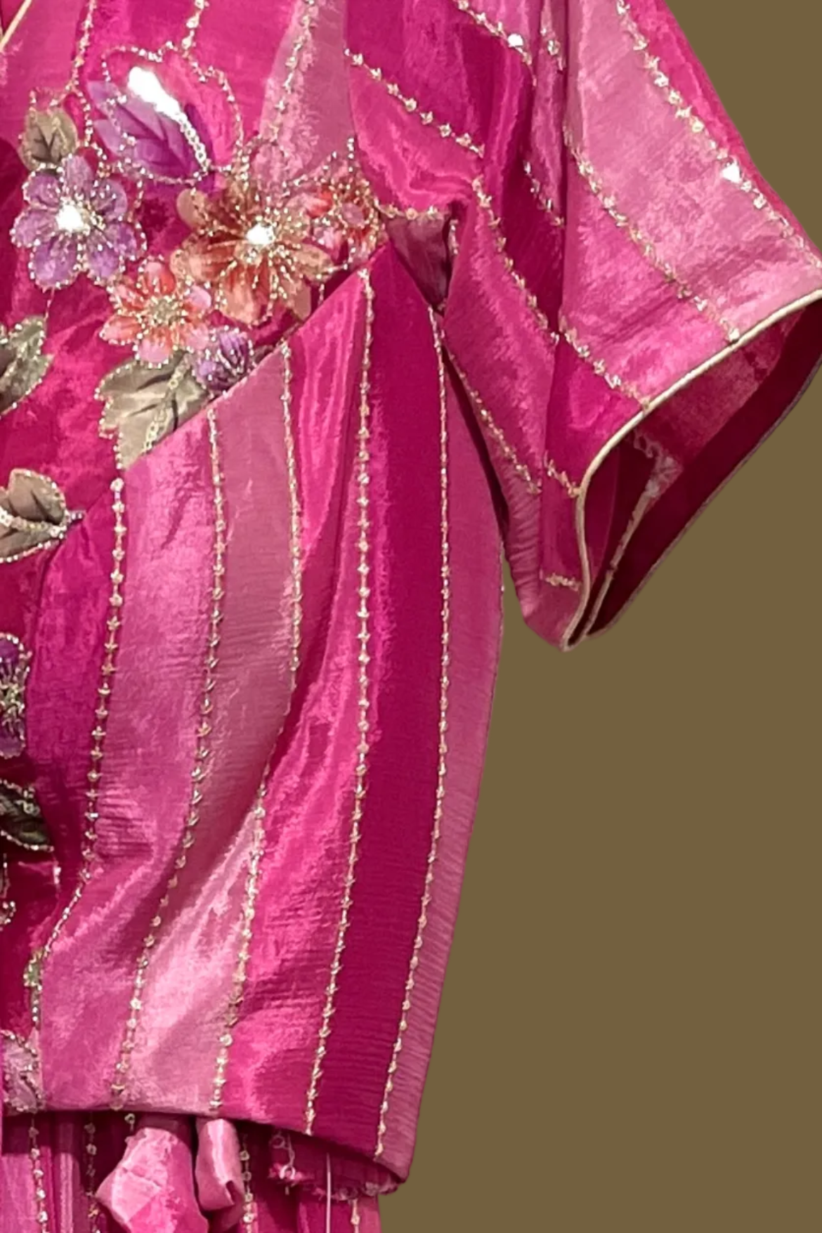 Pink Floral Georgette Embellished Lehenga Set