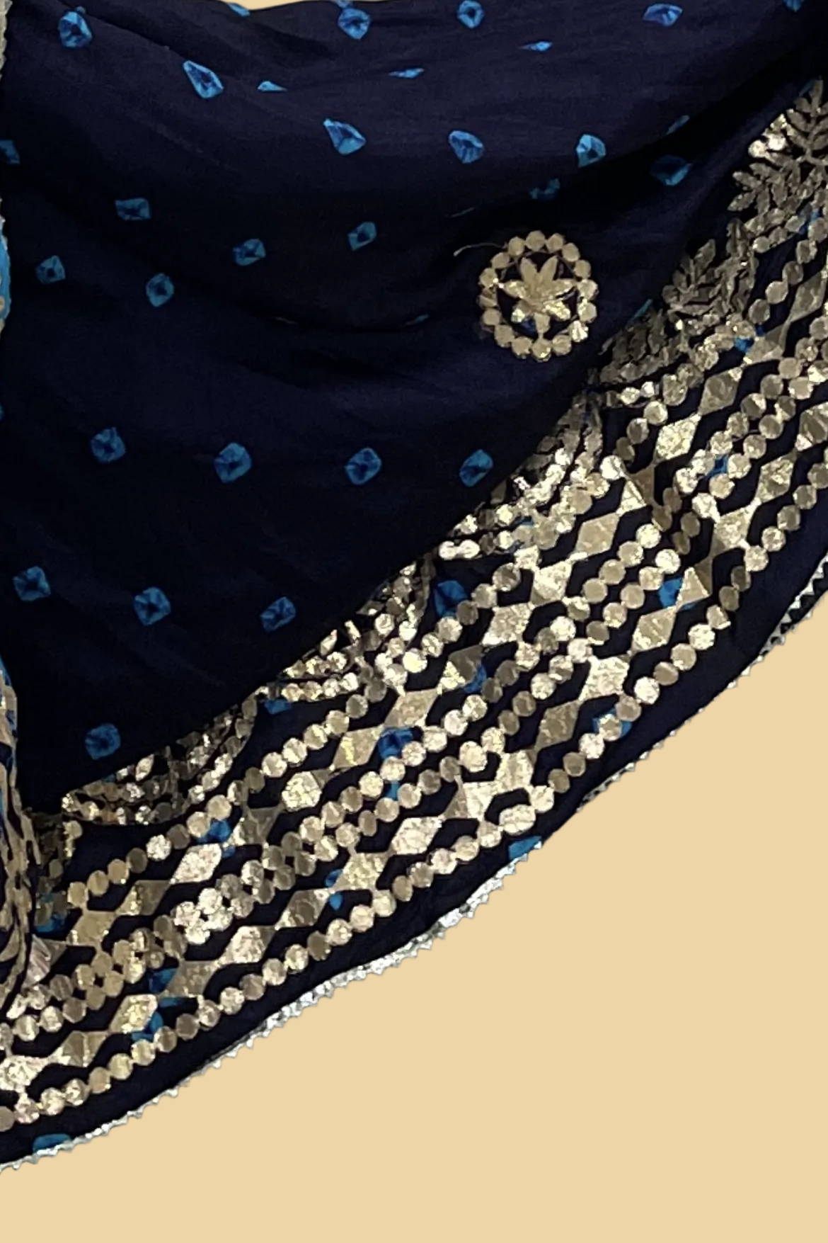 Blue Bandhani Silk Lehenga Set with Gota Embroidery