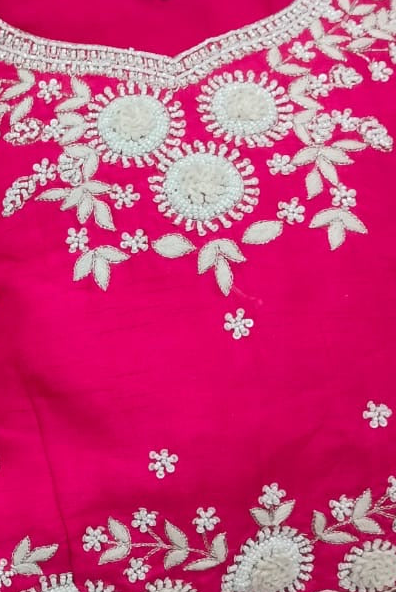 Hot Pink Crepe Ready-to-Wear Saree with Embellished Blouse and Belt