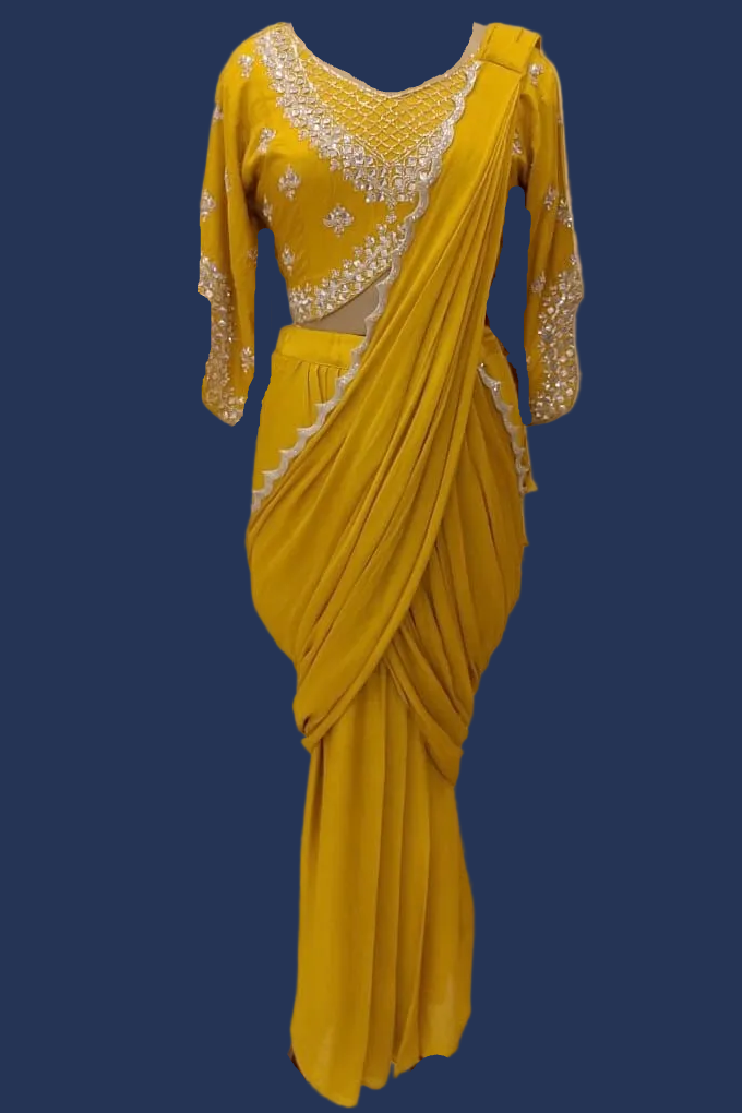 Mustard Yellow Ready-to-Wear Saree with Embellished Blouse