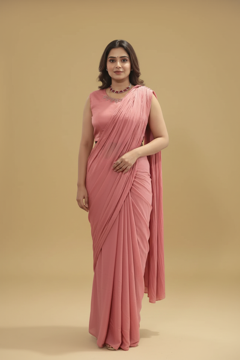 Pink Ready-to-Wear Saree with Embellished Jacket and Belt