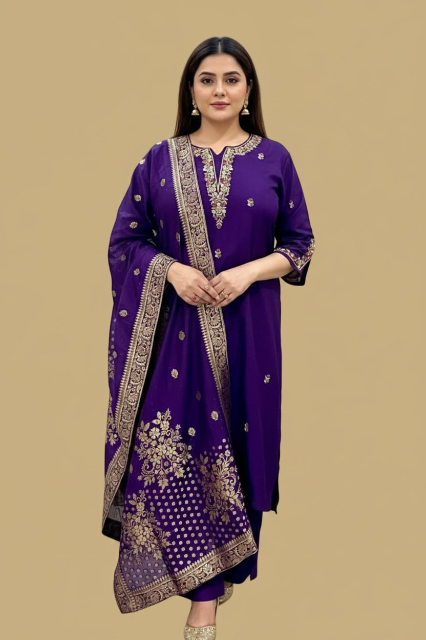 Purple Banarasi Silk Salwar Set