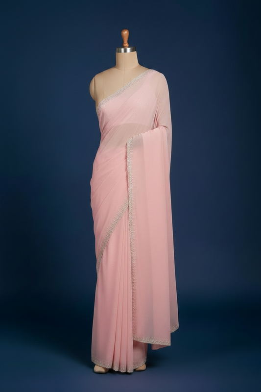 Pink Georgette Saree with Crystal Work