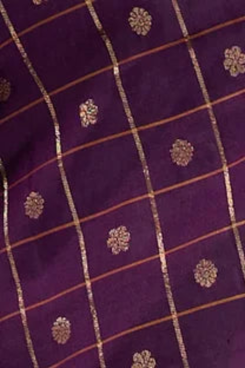 Burgundy Purple Pure Kanjeevaram Silk Saree with Gold Border