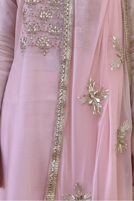 Light Pink Silk Salwar Set with Gota Embroidery