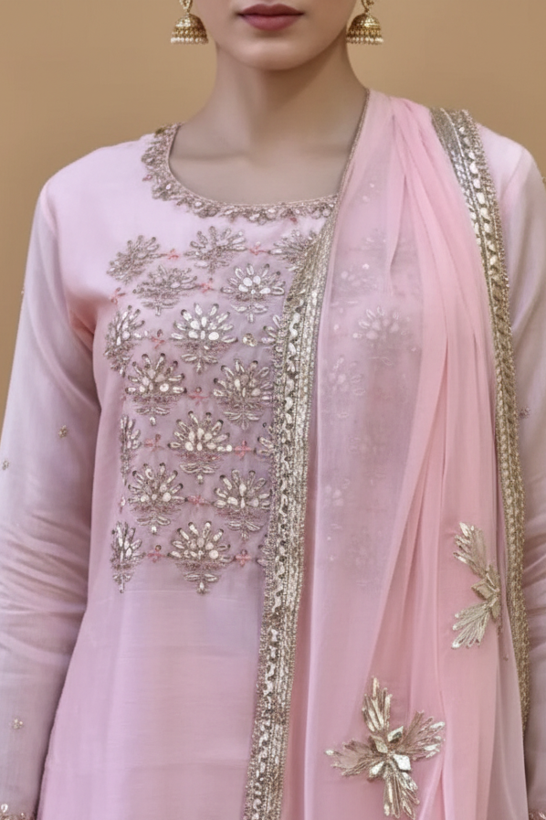 Light Pink Silk Salwar Set with Gota Embroidery