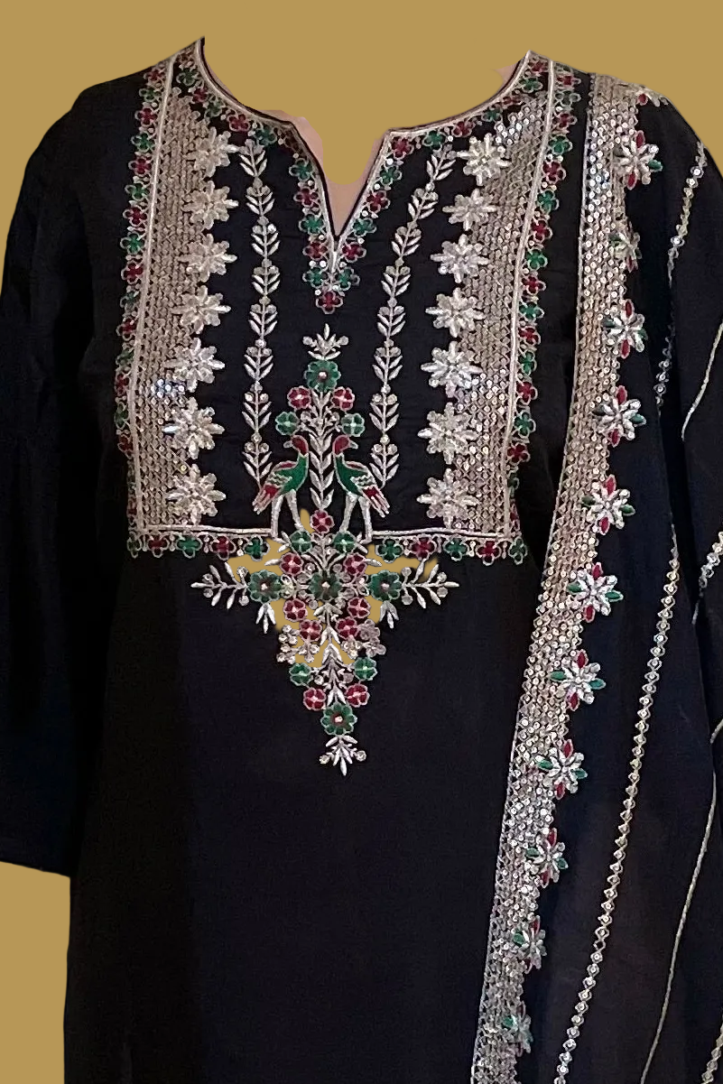 Black Silk Embroidery Salwar Set