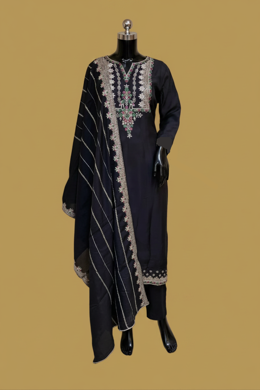 Black Silk Embroidery Salwar Set