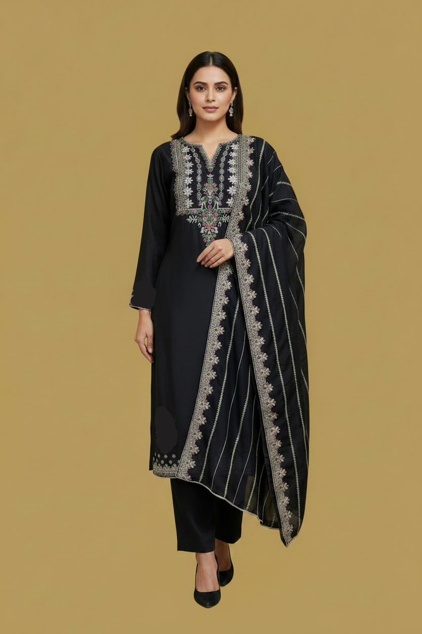 Black Silk Embroidery Salwar Set