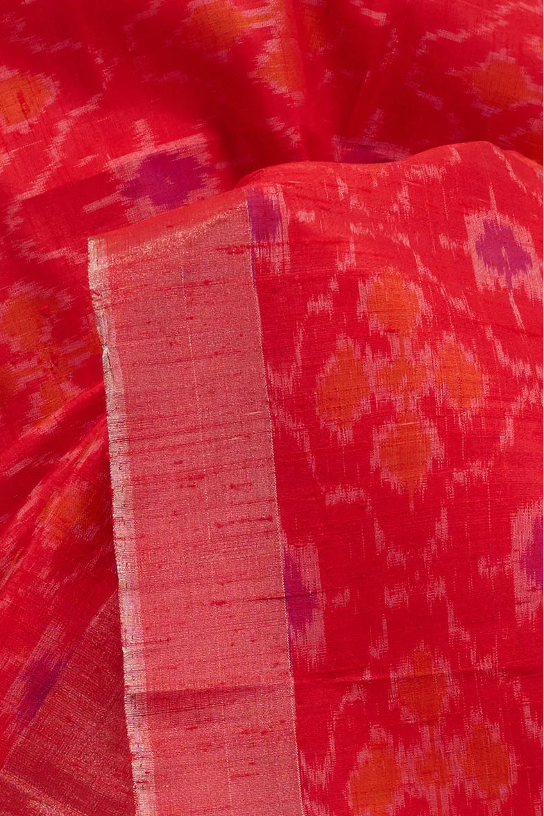 Red Pure Ikkat Dupion Silk Saree
