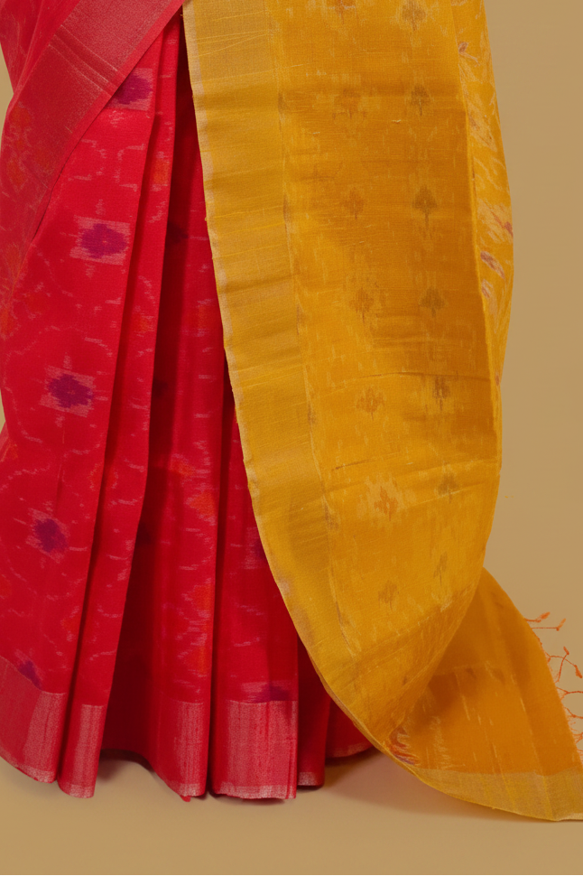 Red Pure Ikkat Dupion Silk Saree