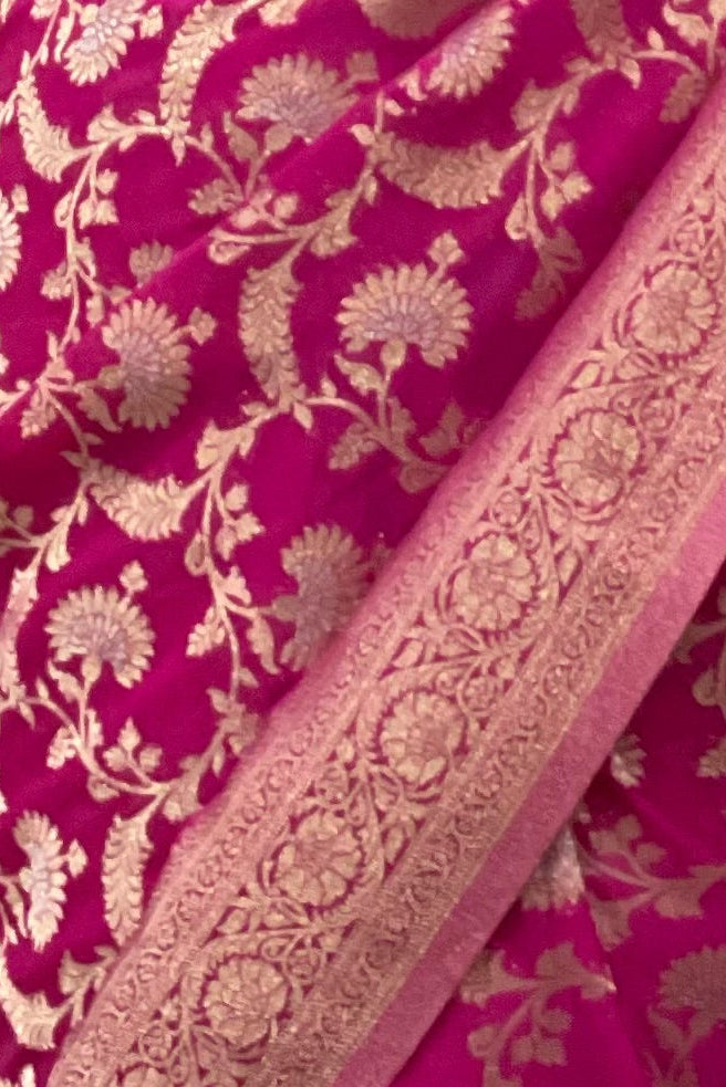 Fuchsia Pink Banarasi Georgette Saree