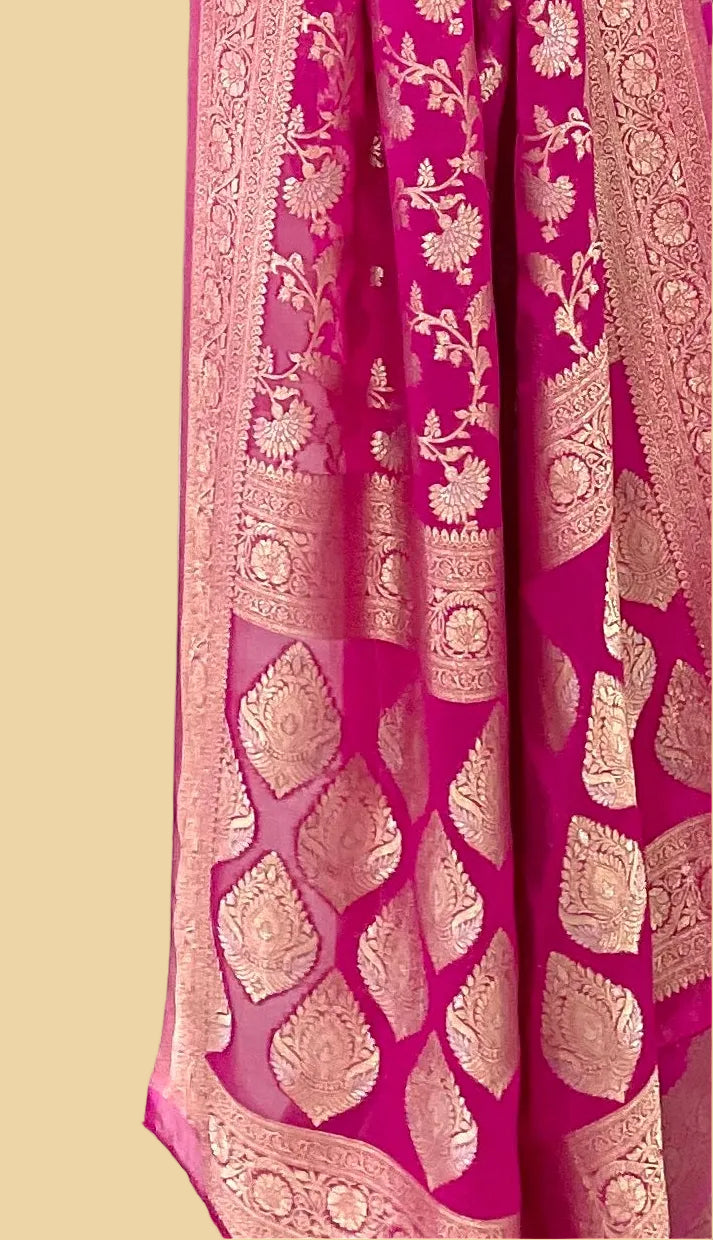 Fuchsia Pink Banarasi Georgette Saree