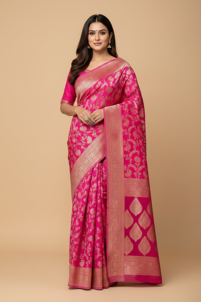 Fuchsia Pink Banarasi Georgette Saree