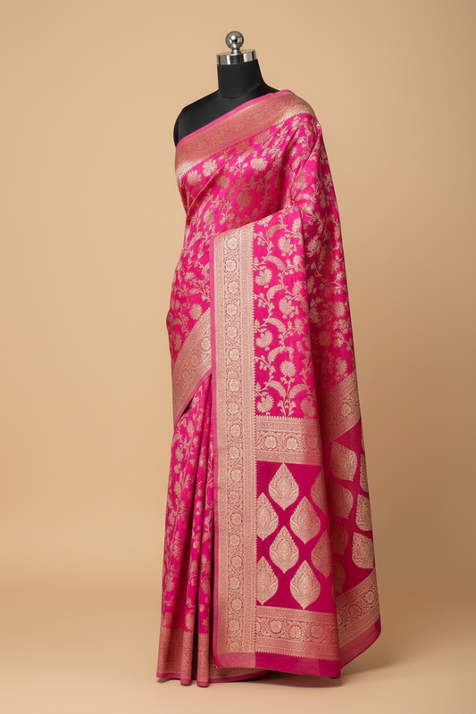 Fuchsia Pink Banarasi Georgette Saree
