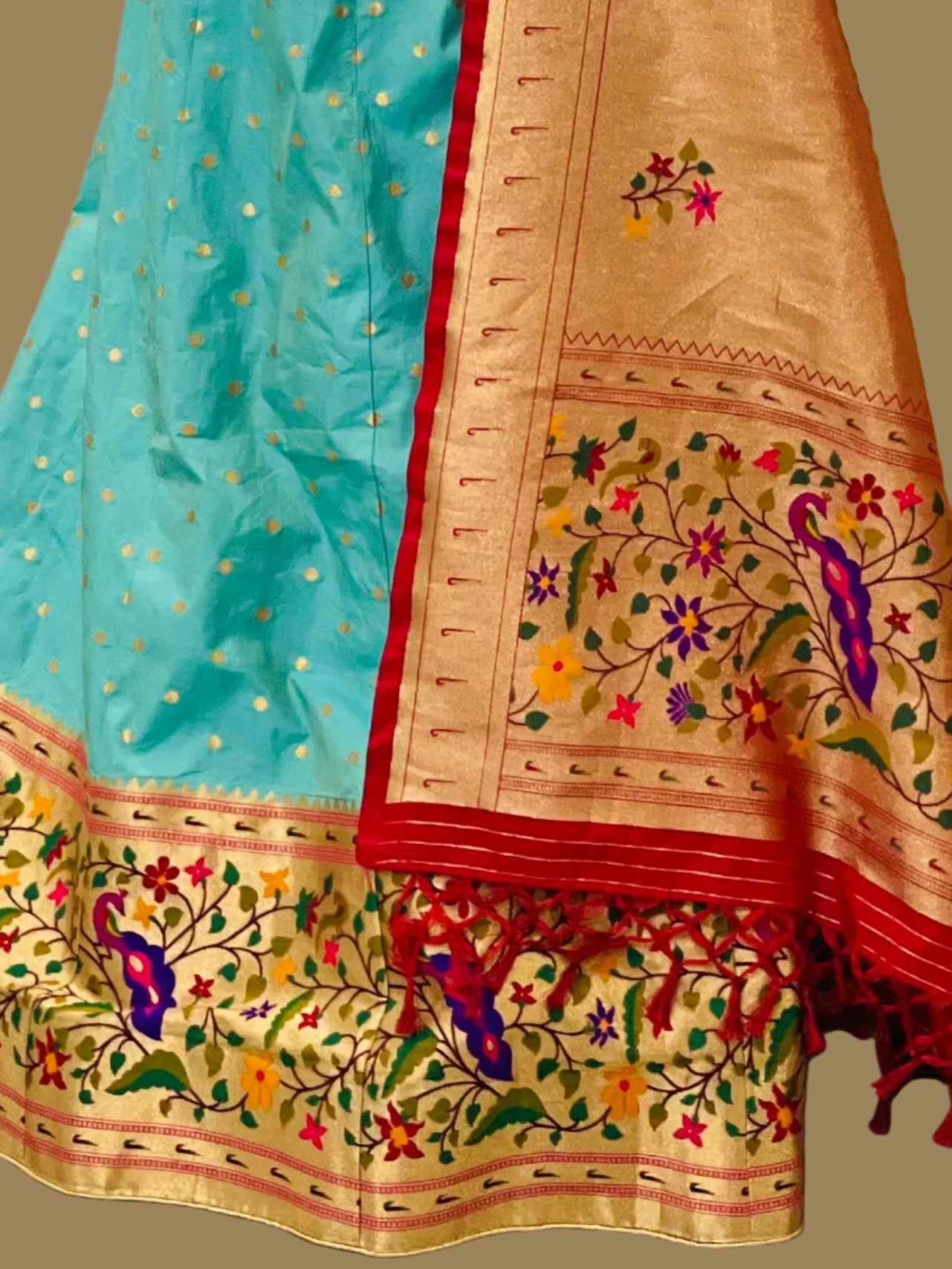 Turquoise Blue-Green Paithani Silk Lehenga Set