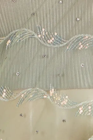 Mint Green Embellished Net Saree With Lace Border