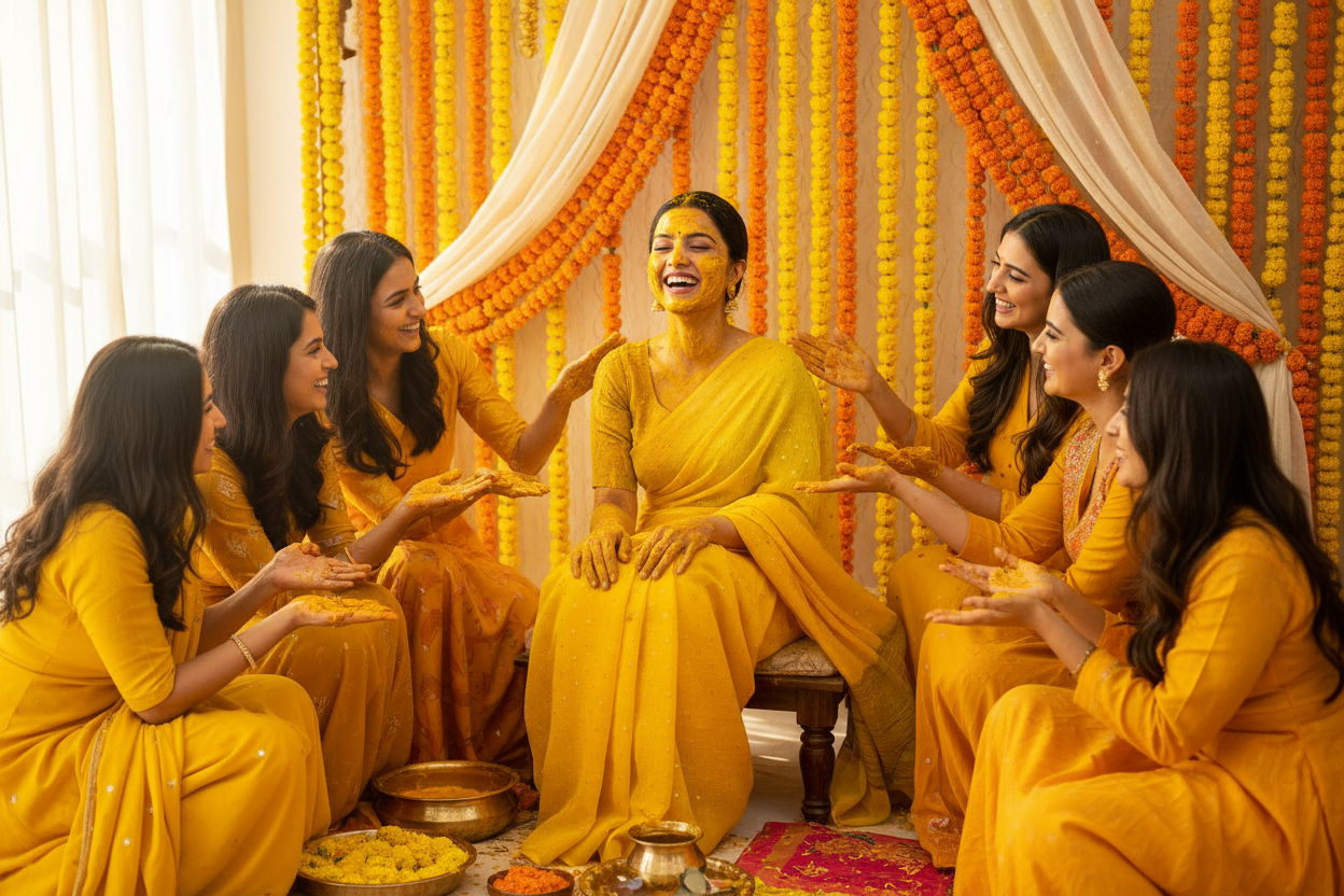 Turmeric Yellow Pure Linen Saree with Mirrorwork