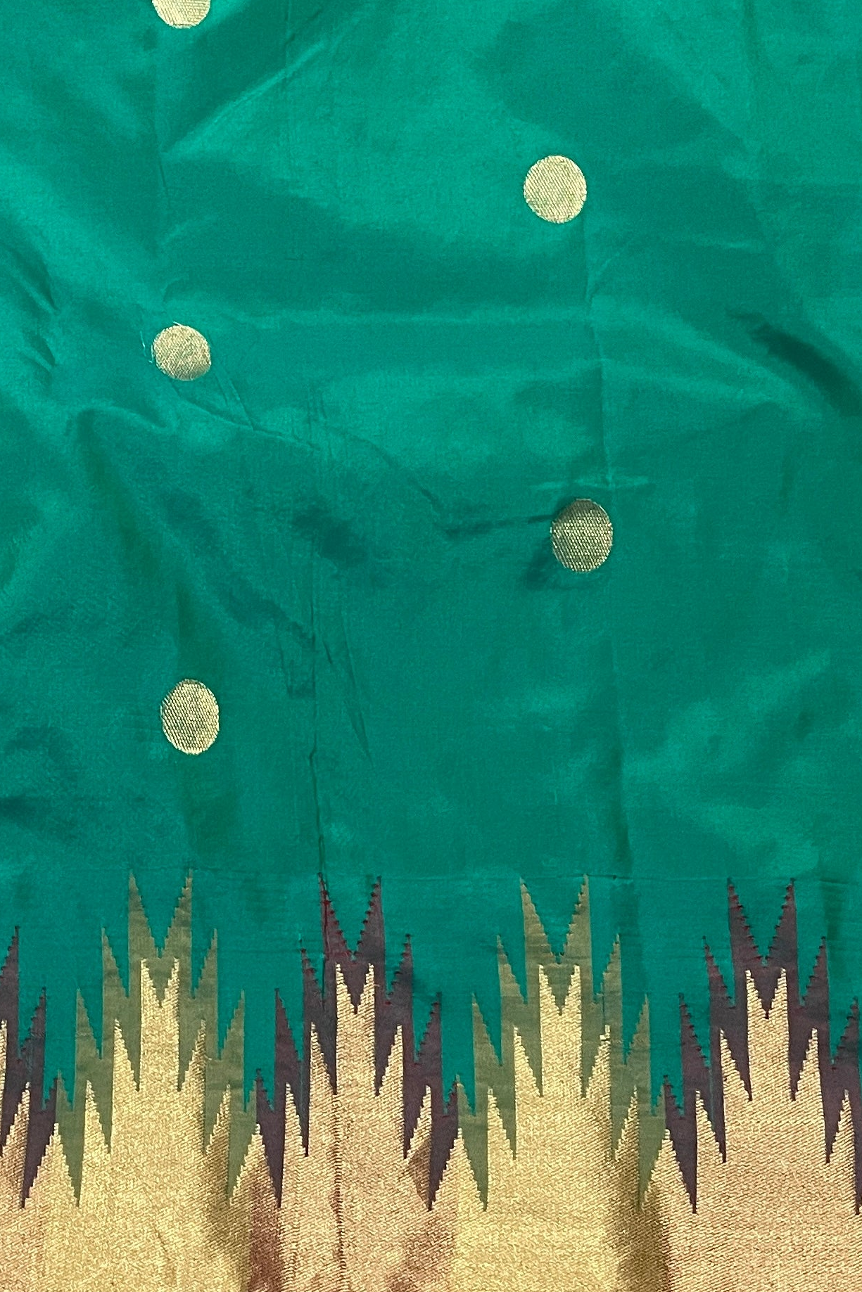 Teal Pure Kanjeevaram Silk Temple Border Saree