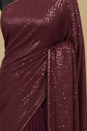 Maroon Hand Embroidered Sequin Georgette Saree