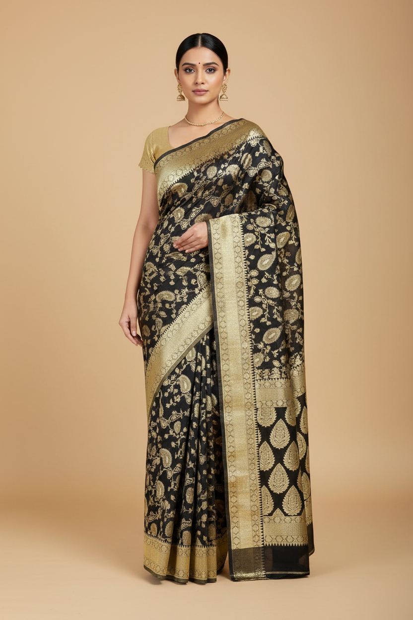 Black Banarasi Georgette Saree with full jaal design