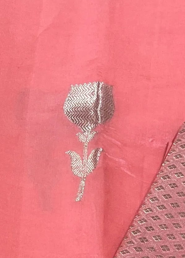 Pink Banarasi Katan Silk Saree with Silver Floral Butis