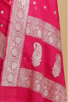 Hot Rani Pink Pure Banarasi Georgette Saree with Silver Zari