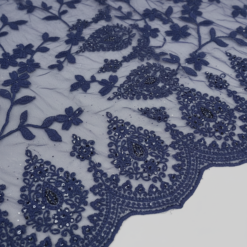 Navy Blue Net Stonework Embroidery Saree